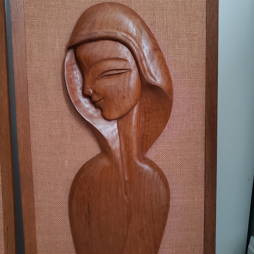 Vintage MCM teak silhouette carved wood pair - Picture 4 of 16